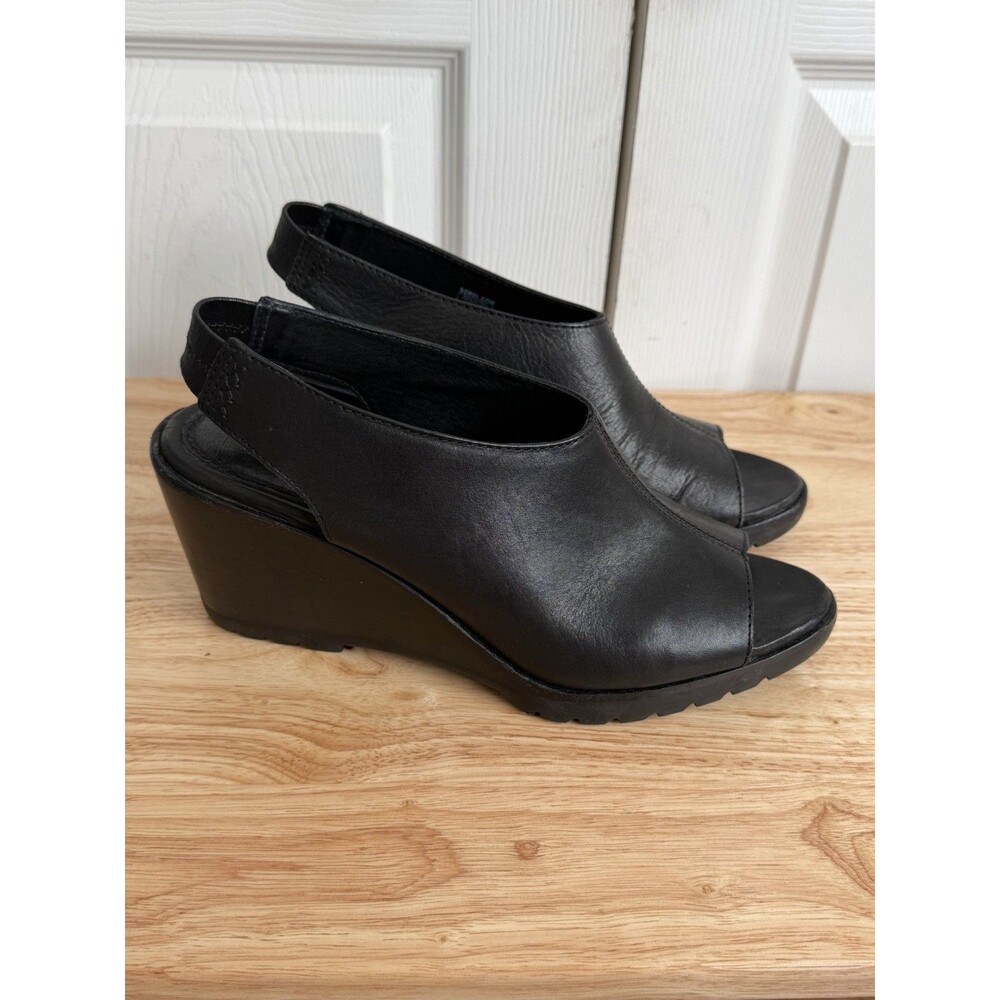 Sorel After Hours Black Slingback Open Toe Wedge Sandals Womens Size 10